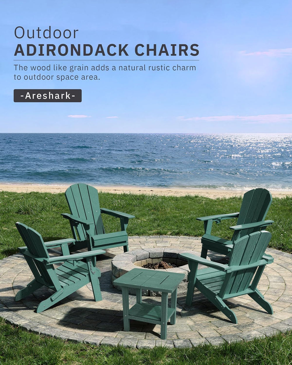 AreShark HDPE Folding Adirondack Chair with Cup Holder, Aruba