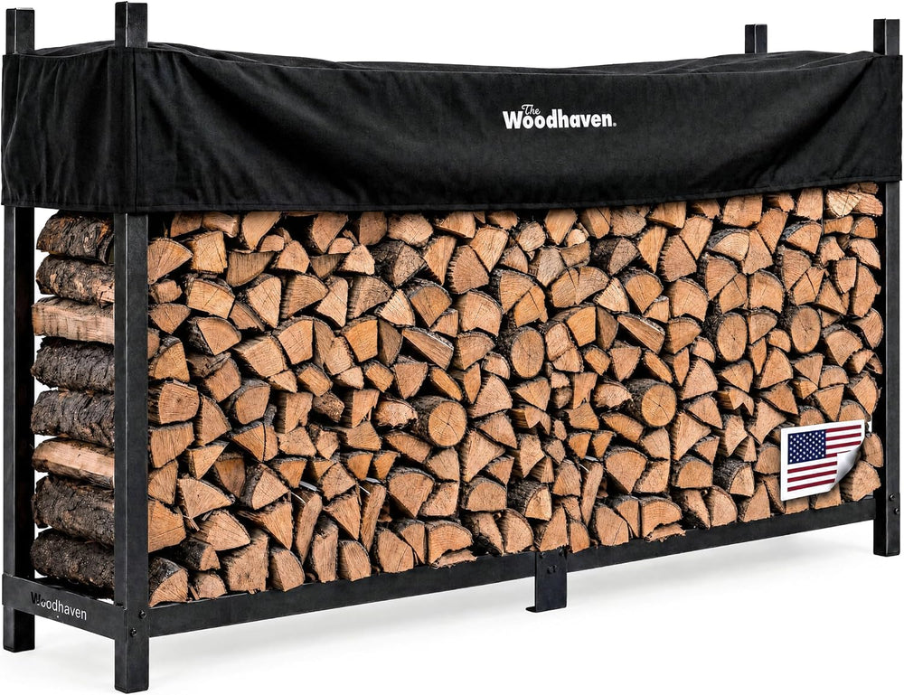 Woodhaven 8-Foot Raised Firewood Rack w/Cover, 1/2 Cord | Made in USA