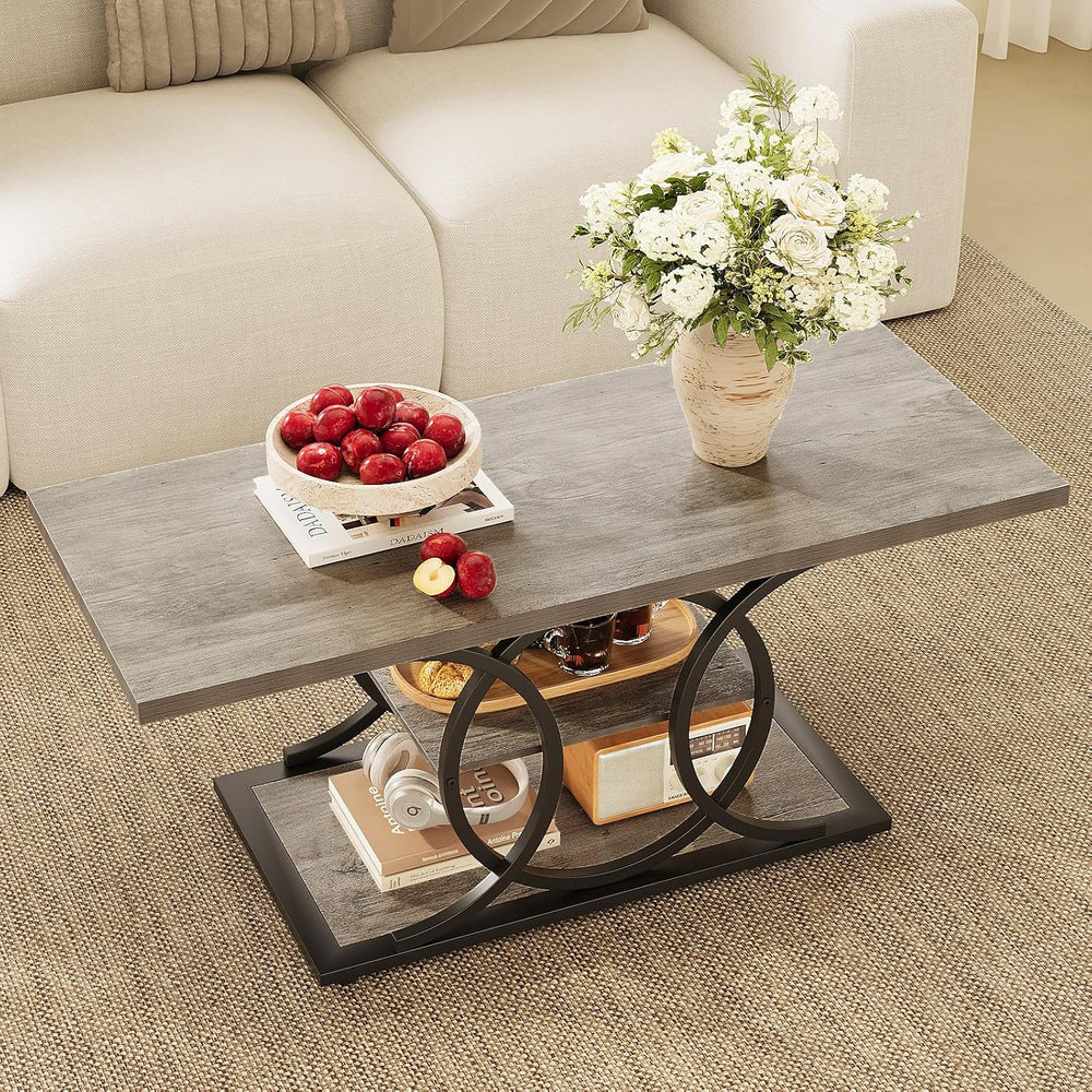 GiftGo Rustic Coffee Table with Storage Industrial 3 Tier Center Living Room ...