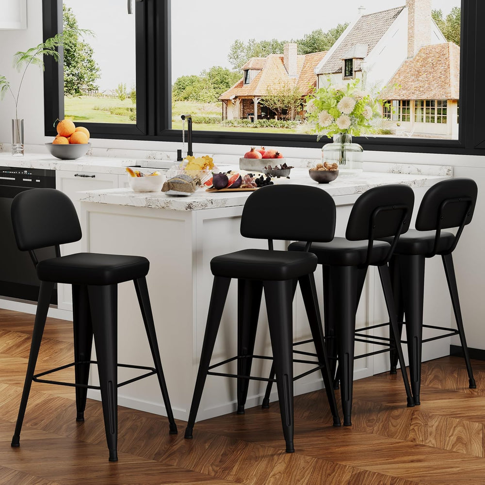 Yongchuang Counter Height Bar Stools with Back Set of 4, Black Faux Leather
