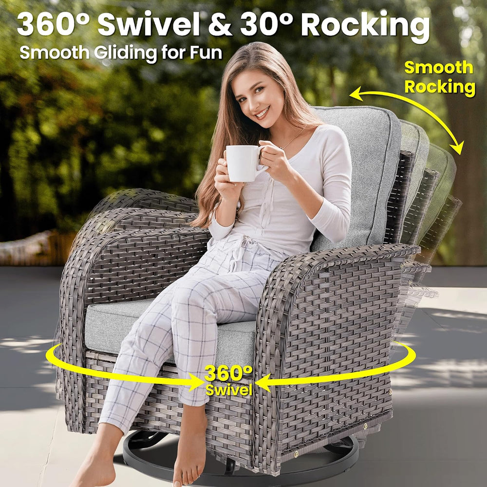 ovios 9 Pieces Patio Furniture Set, Outdoor Wicker Sofa Couch with Swivel Gli...