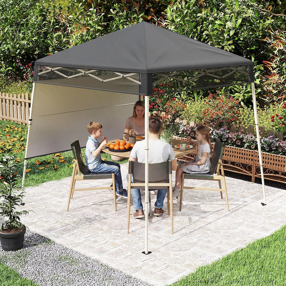 Tangkula 7x7 FT Pop Up Canopy with Center Lock & Sidewall, Gray