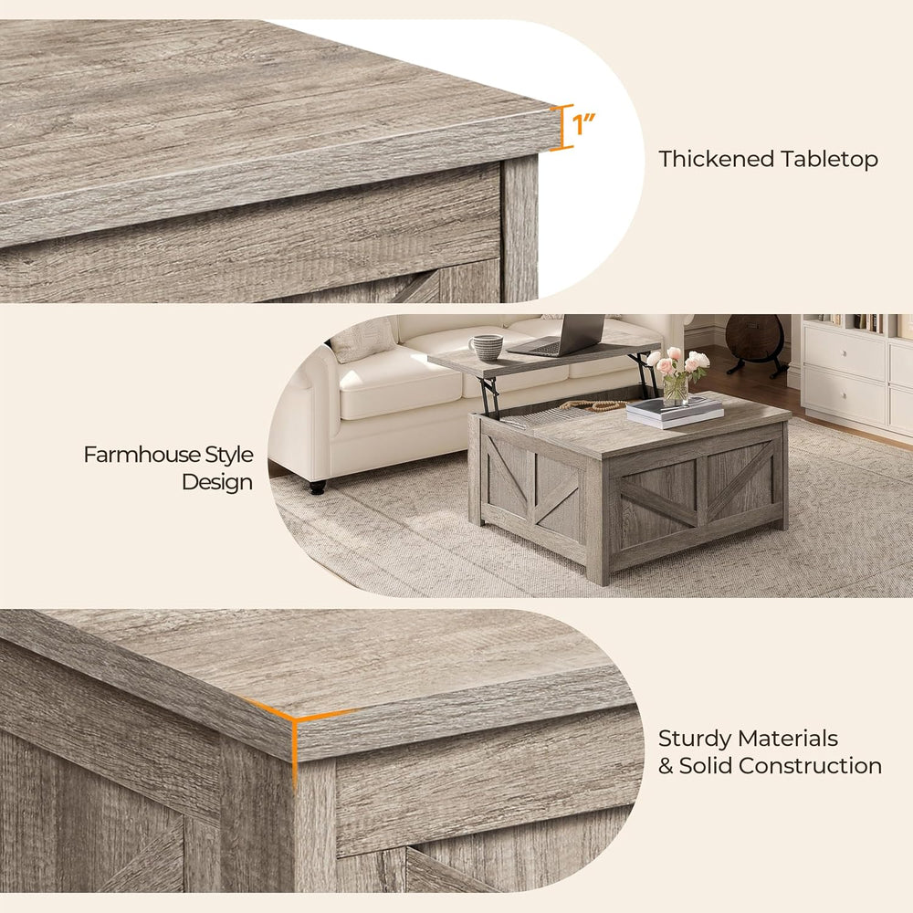 Yaheetech 31.5" Farmhouse Lift Top Coffee Table with Hidden Storage, Gray