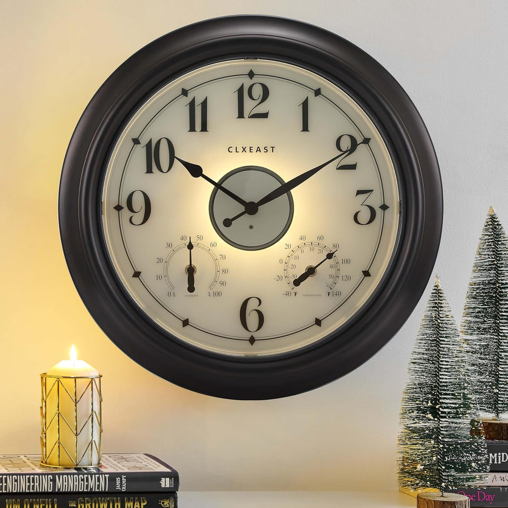 CLXEAST 18 Inch Large Illuminated Outdoor Clocks Waterproof