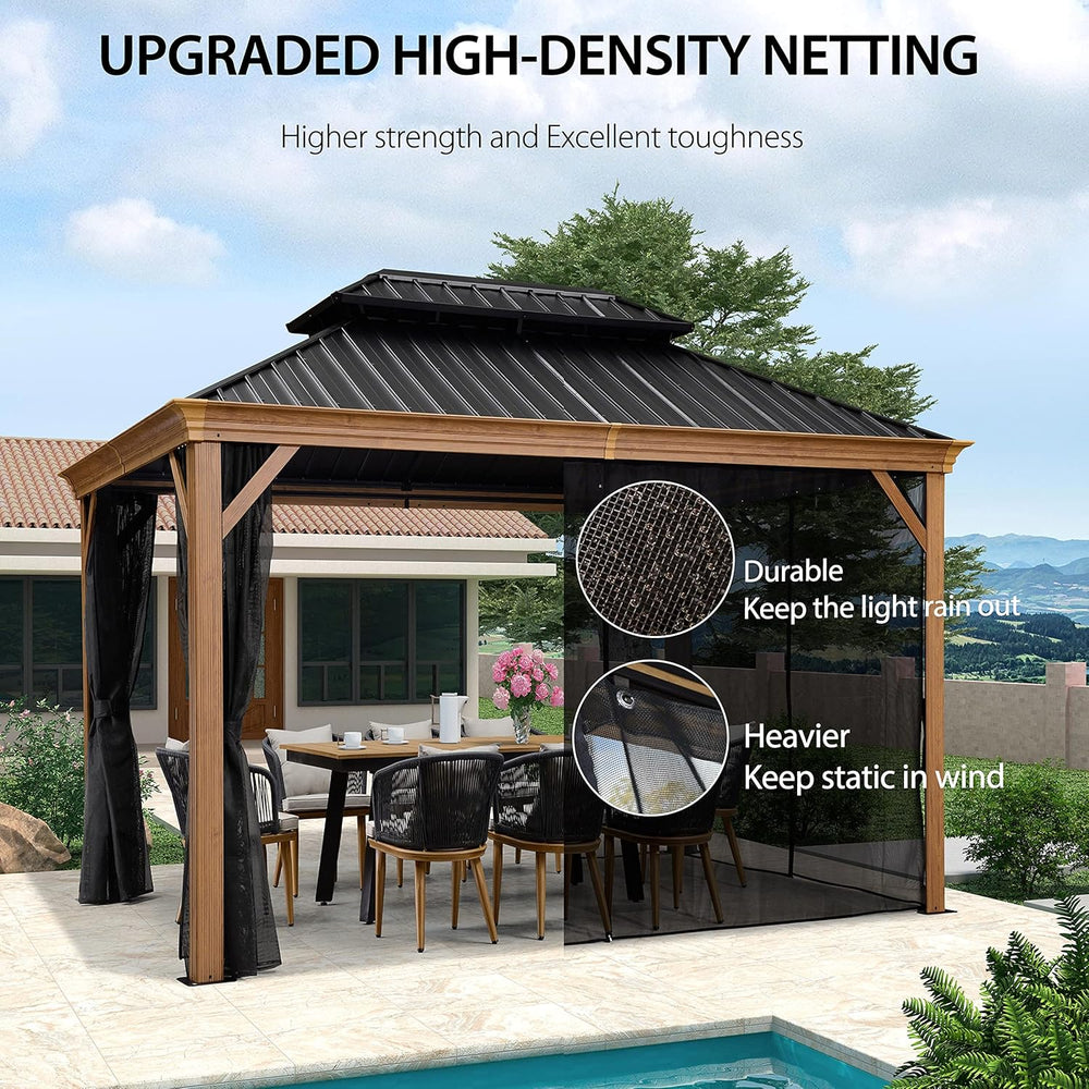 PURPLE LEAF Hardtop Gazebo 10' x 12' with Drainage System, Wood Grain...