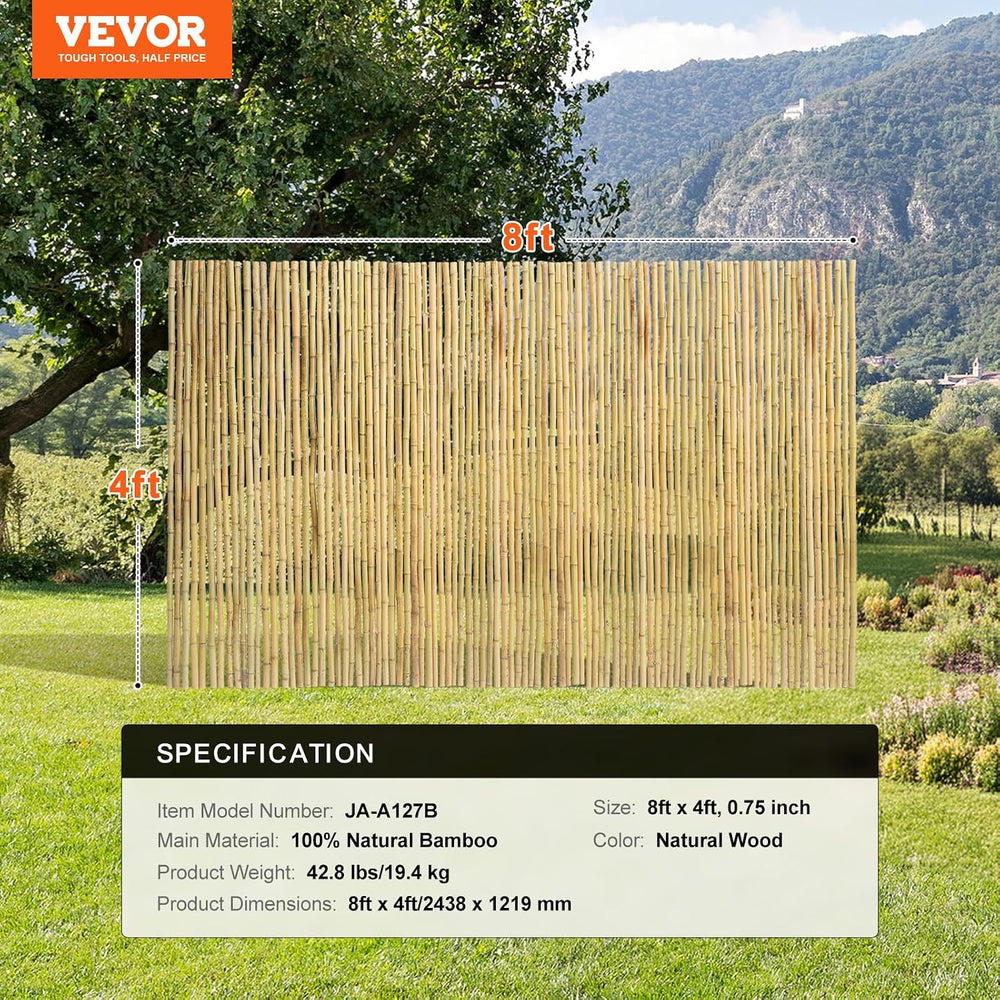 VEVOR Natural Rolled Bamboo Fence, Eco-Friendly Privacy Screen 4 ft H x 8 ft ...