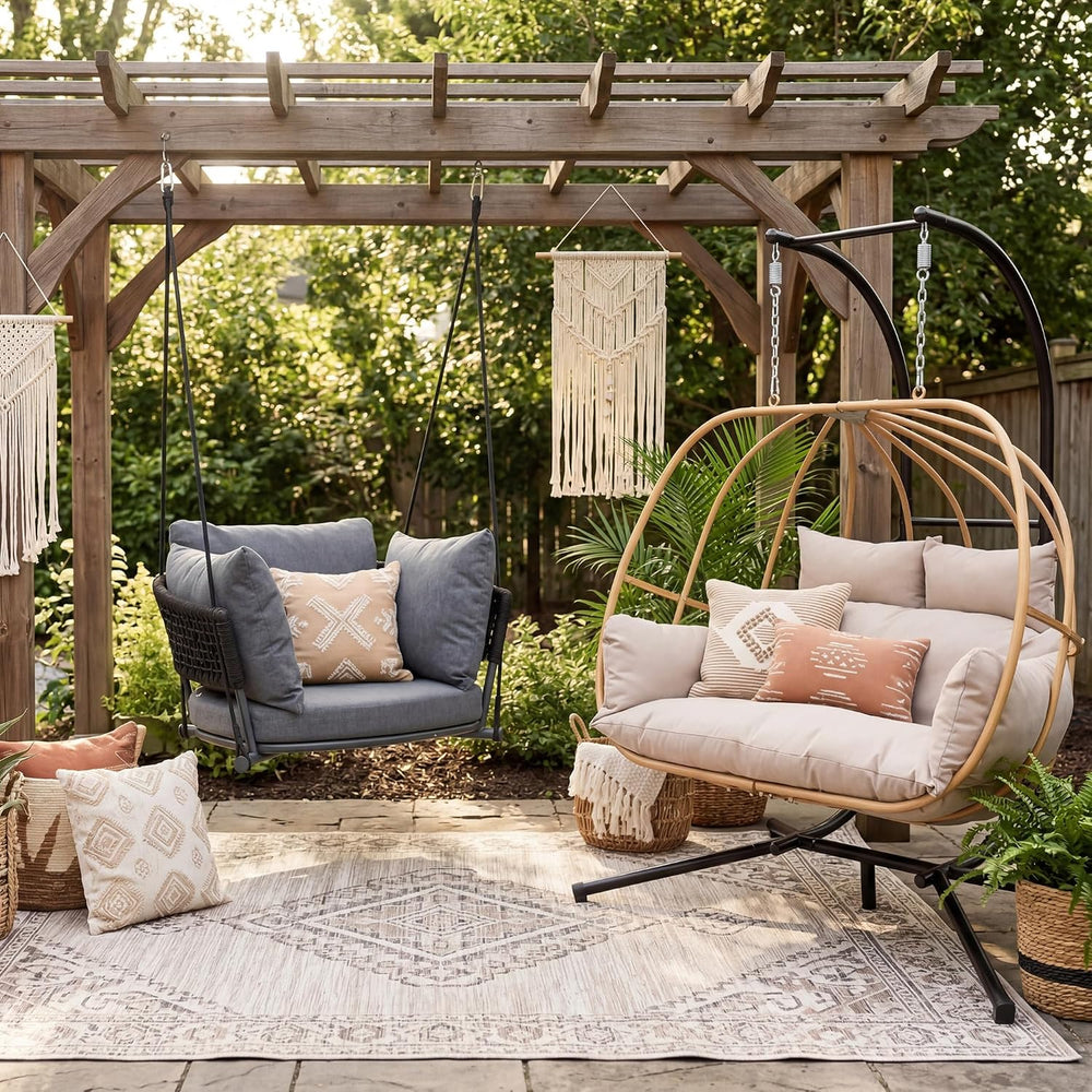 Swing Chair Outdoor, Single Hanging Porch Swing, Ceiling Hanging Chair for Be...