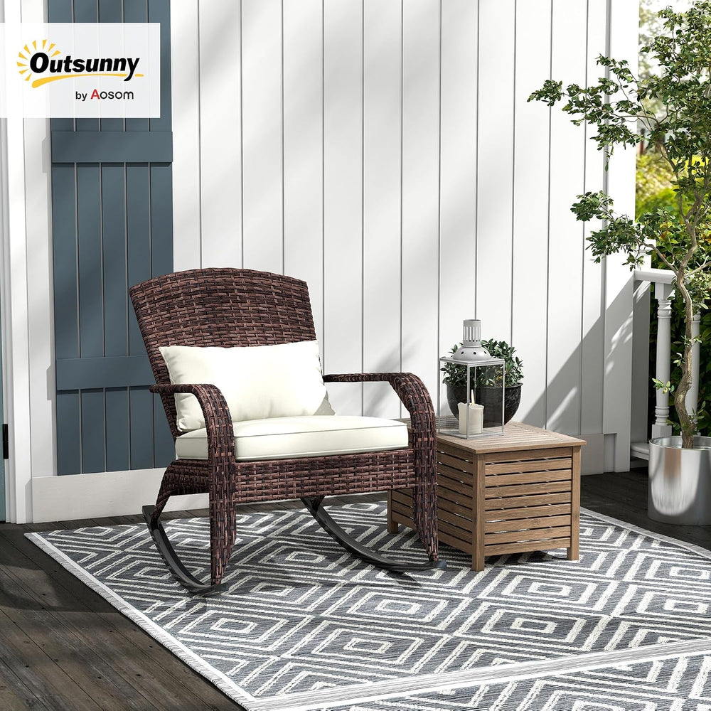 Outsunny Outdoor Wicker Adirondack Rocking Chair High Back Cream White