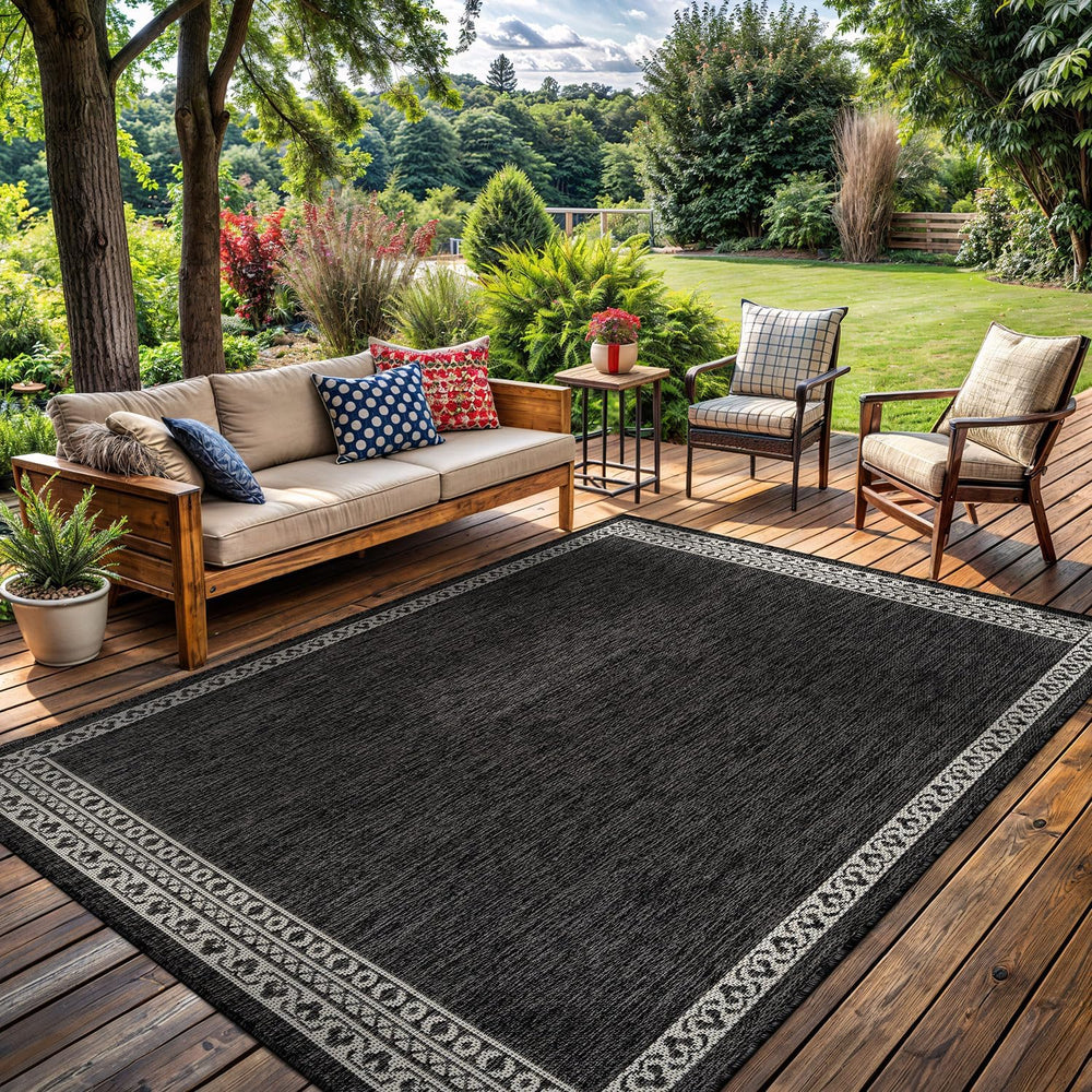 Washable Outdoor Rug 5x7 Modern Area Rugs Outdoor Carpets Bordered Pattern No...