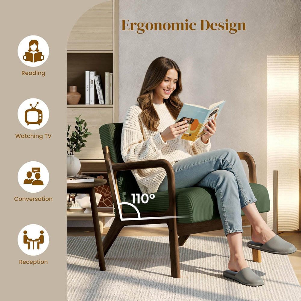 Yaheetech Accent Chair for Living Room, Corduroy Mid Century Modern Reading A...