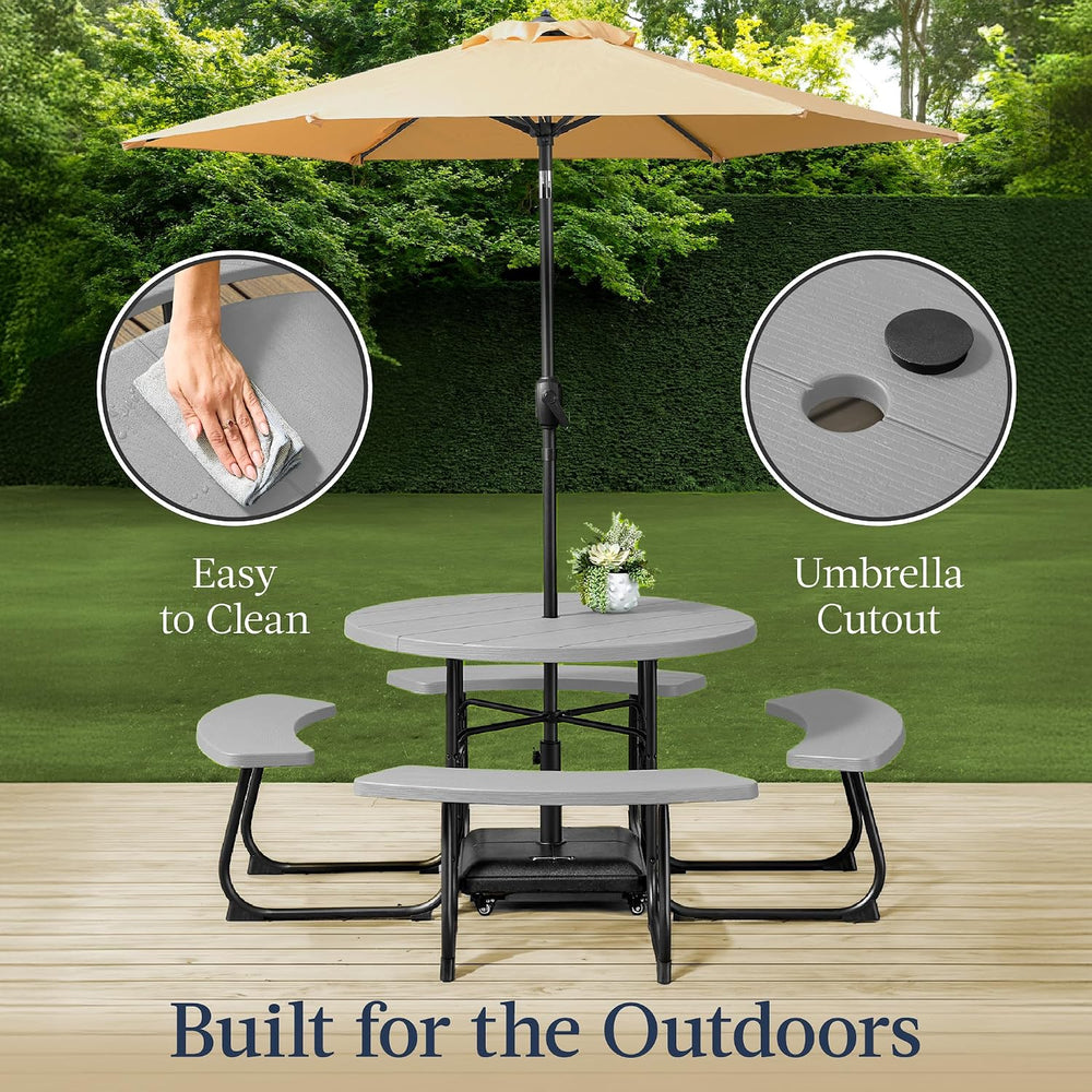 Best Choice Products 8-Person Outdoor Bench Patio Picnic Table, Circular w/ 4...