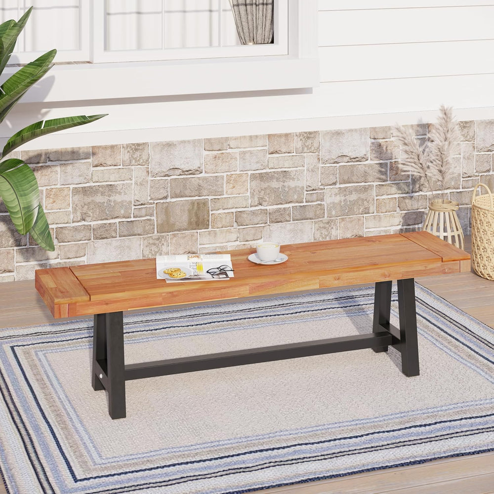 Sophia & William 63" Outdoor Wood Bench Weatherproof, Teak Finish, 1...