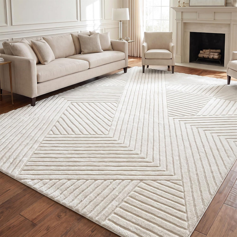 Beige 8x10 Area Rugs for Living Room,Modern Solid Color Washable Rug