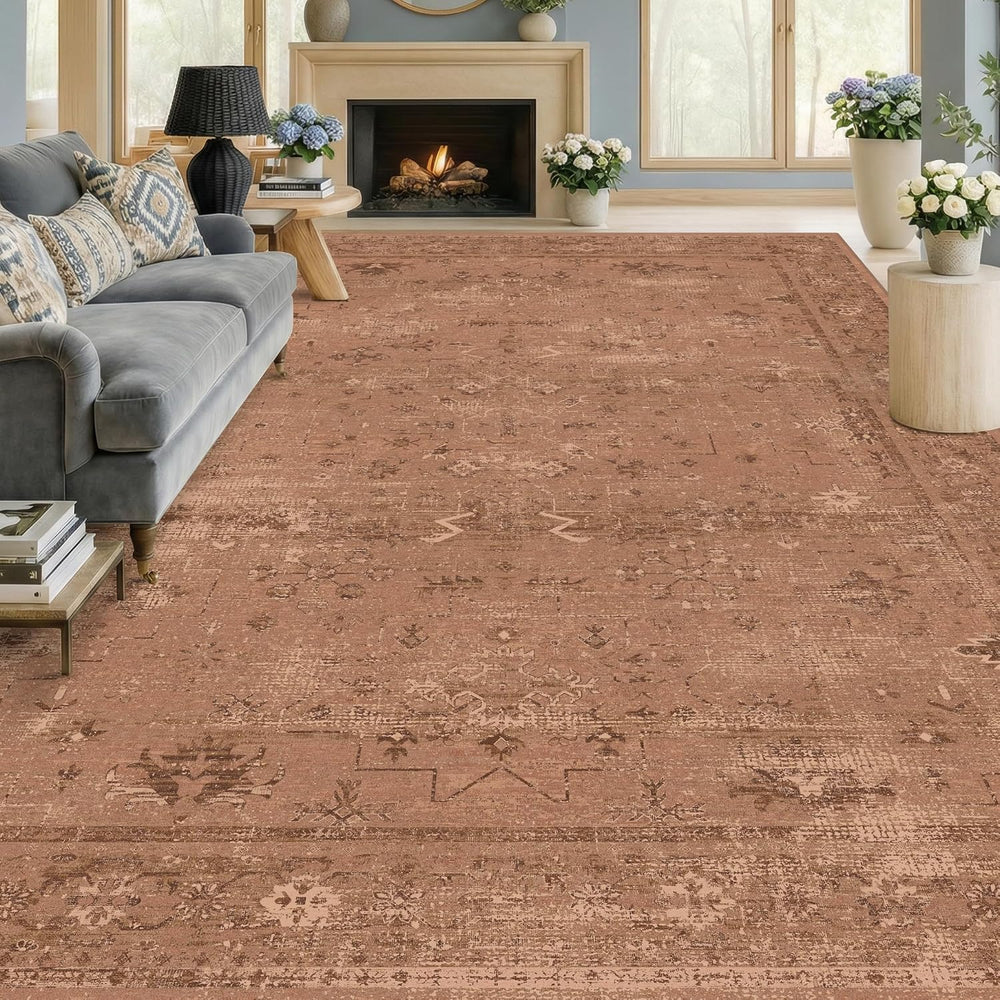 TALANOVA Terracotta 9x12 Washable Area Rugs for Large Living Room, Non-Slip L...
