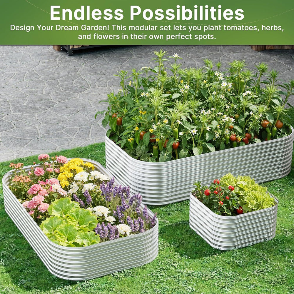 2 PCS Tall 8ft Galvanized Raised Garden Bed Outdoor, Metal Garden Bed for Veg...