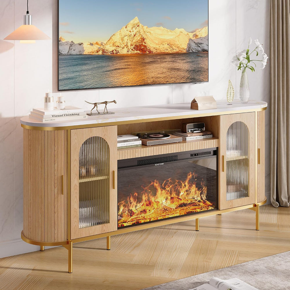 70" Fluted Fireplace TV Stand for TVs Up to 80 Inches, Entertainment Cen...