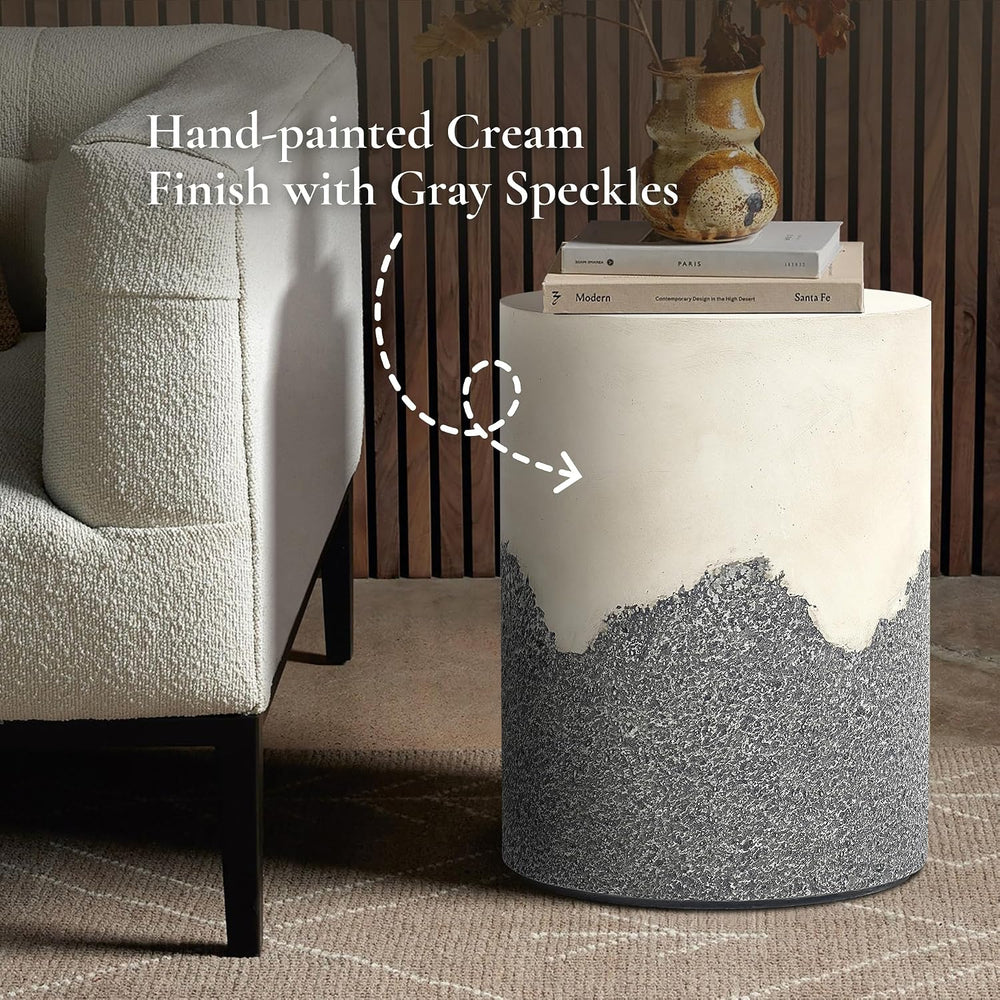 LuxenHome 18" Gray and Cream Cement Outdoor Side Table, Patio End Table