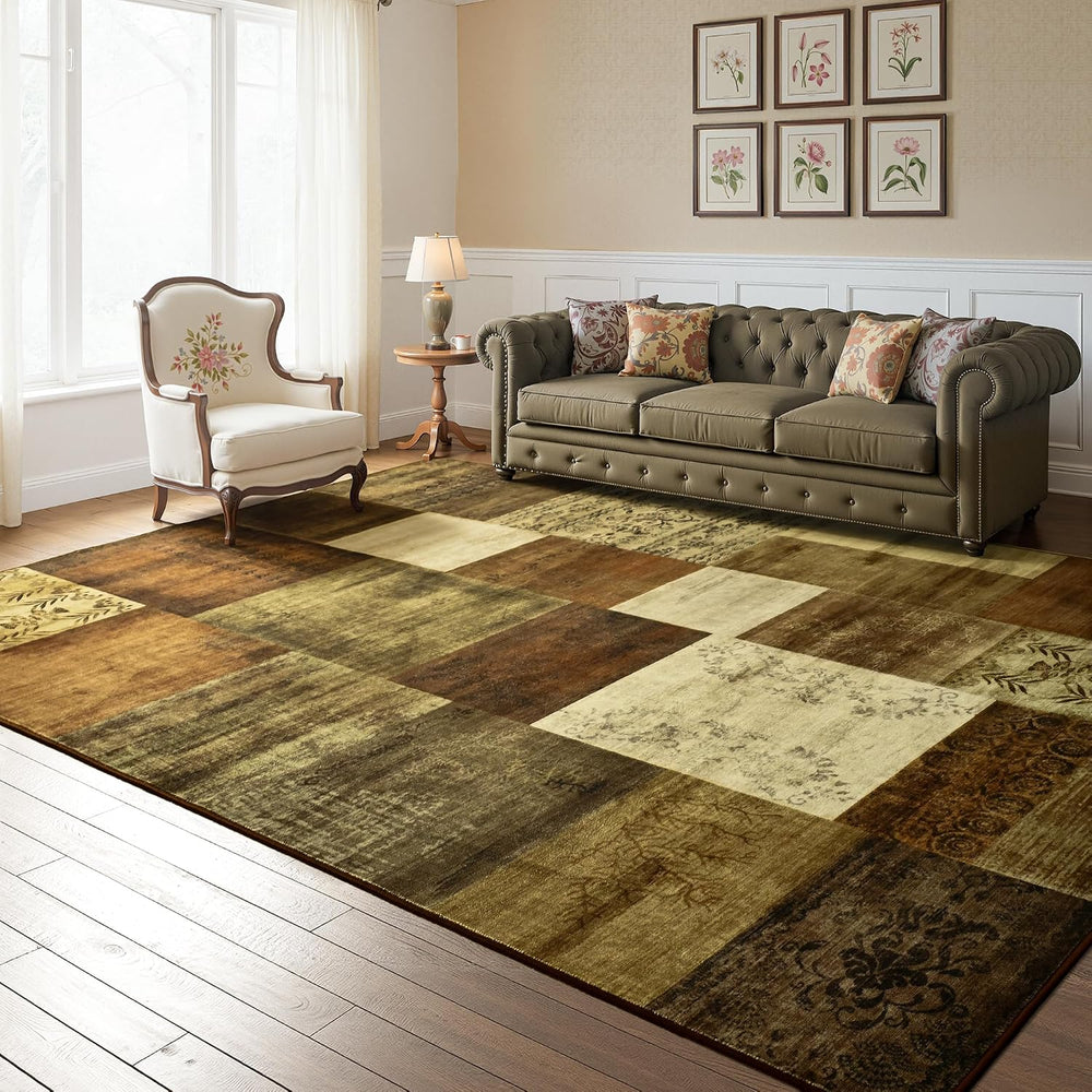 Tepook 6x9 Area Rugs for Living Room, Washable Geometric Brown Bedroom Rug