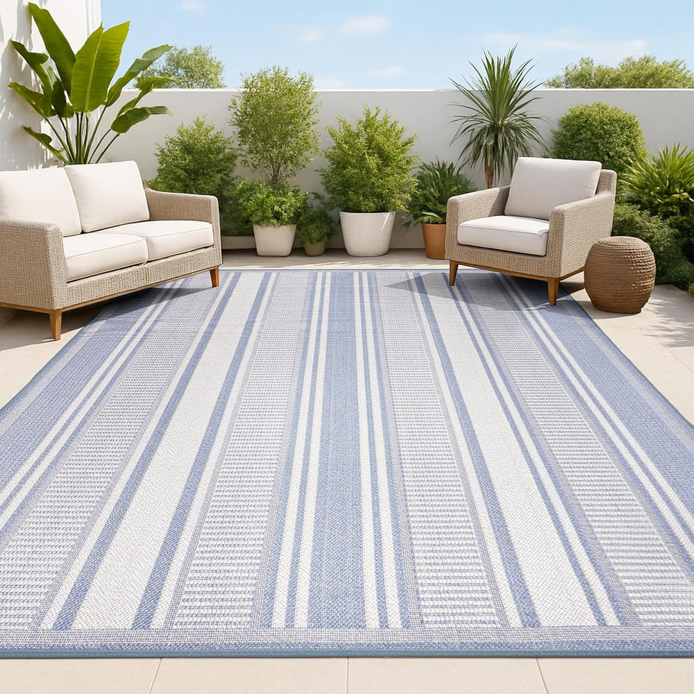 JONATHAN Y Double Stripe Indoor Outdoor Area Rug 3X5 Blue/Light Gray, Haynes ...