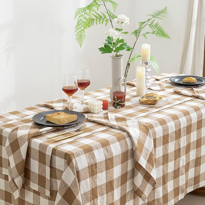 EVERLY 100% Yarn-Dyed Linen Rectangle Tablecloths 60x132Inches for Dining,Buf...