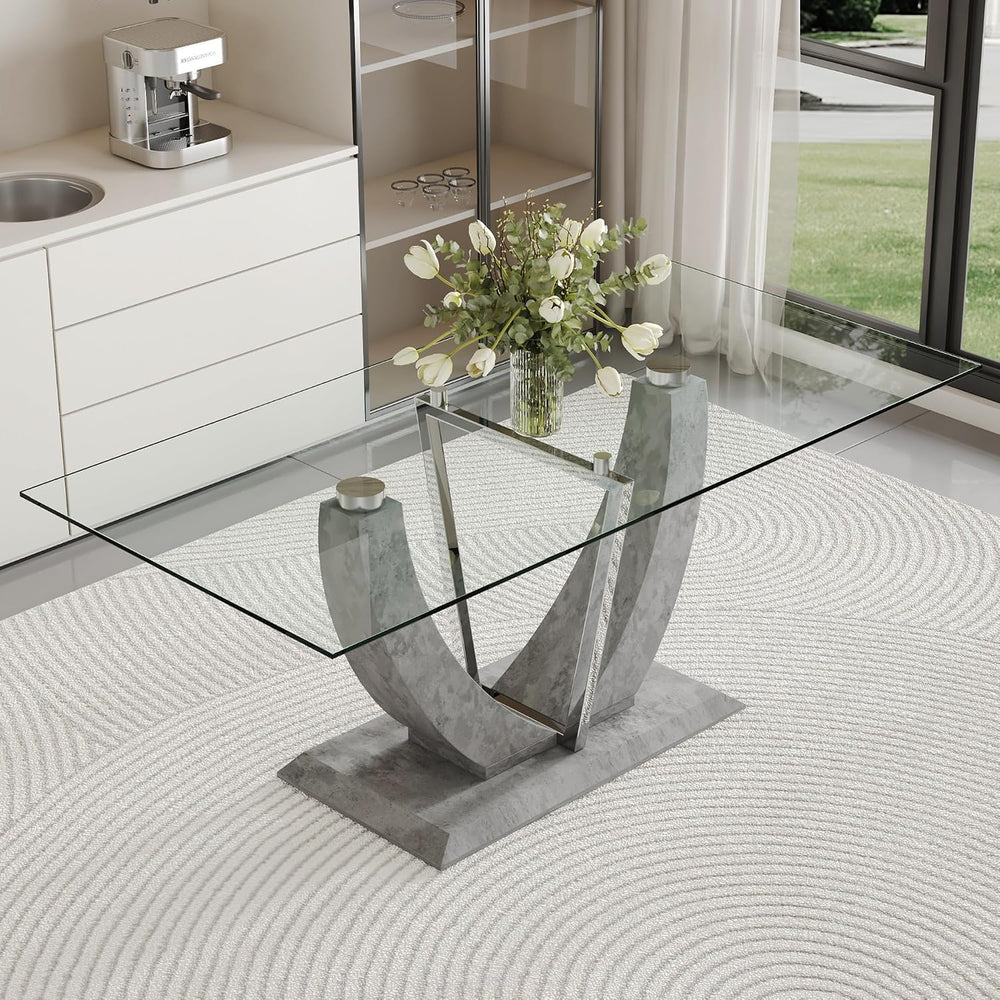 71" Glass Dining Table for 6, Modern Kitchen Table with Tempered Glass T...