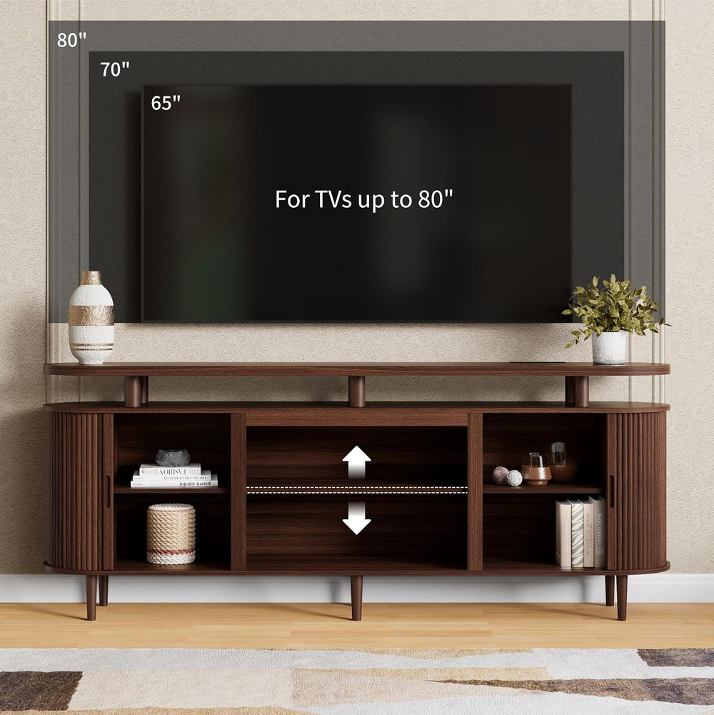 DHH 70" Fluted Fireplace TV Stand for TVs Up to 80",Mid Century Mod...