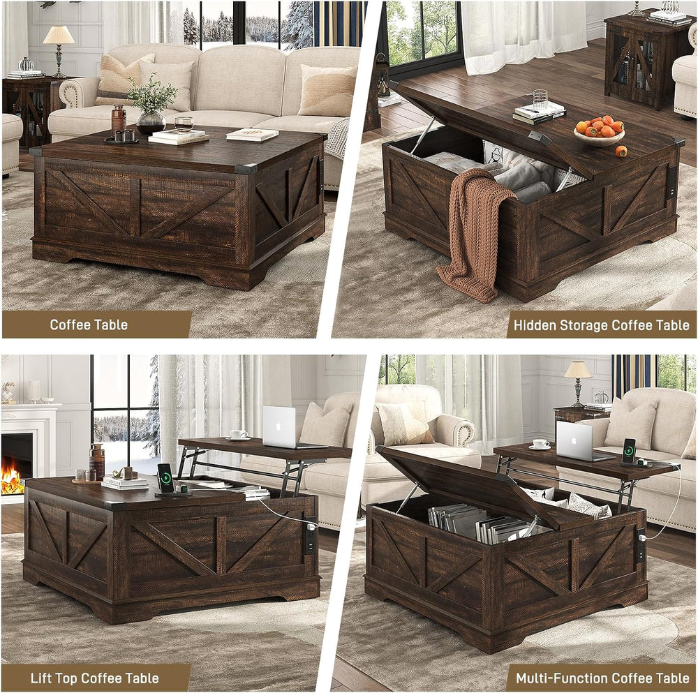 Hlivelood 40” Large Farmhouse Lift Top Coffee Table with Power Outlets and La...