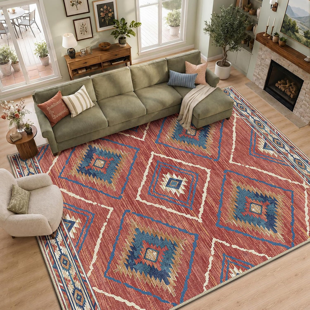 BESTSWEETIE Area Rug 8x10 Machine Washable Non-Slip Low Pile Tribal Western R...