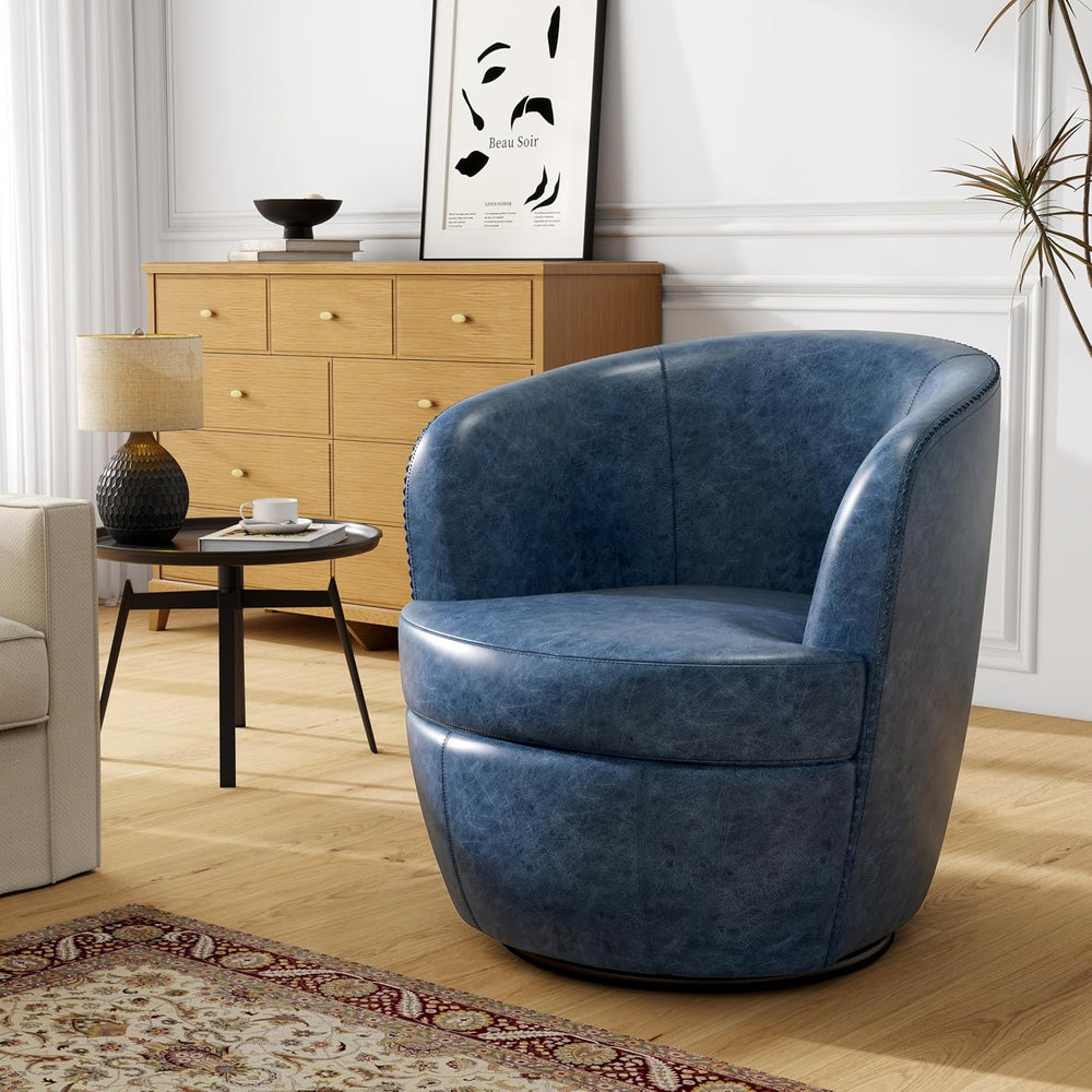 Oversized Swivel Barrel Chair, Comfy Reading Armchair, Navy Blue, Set of 2