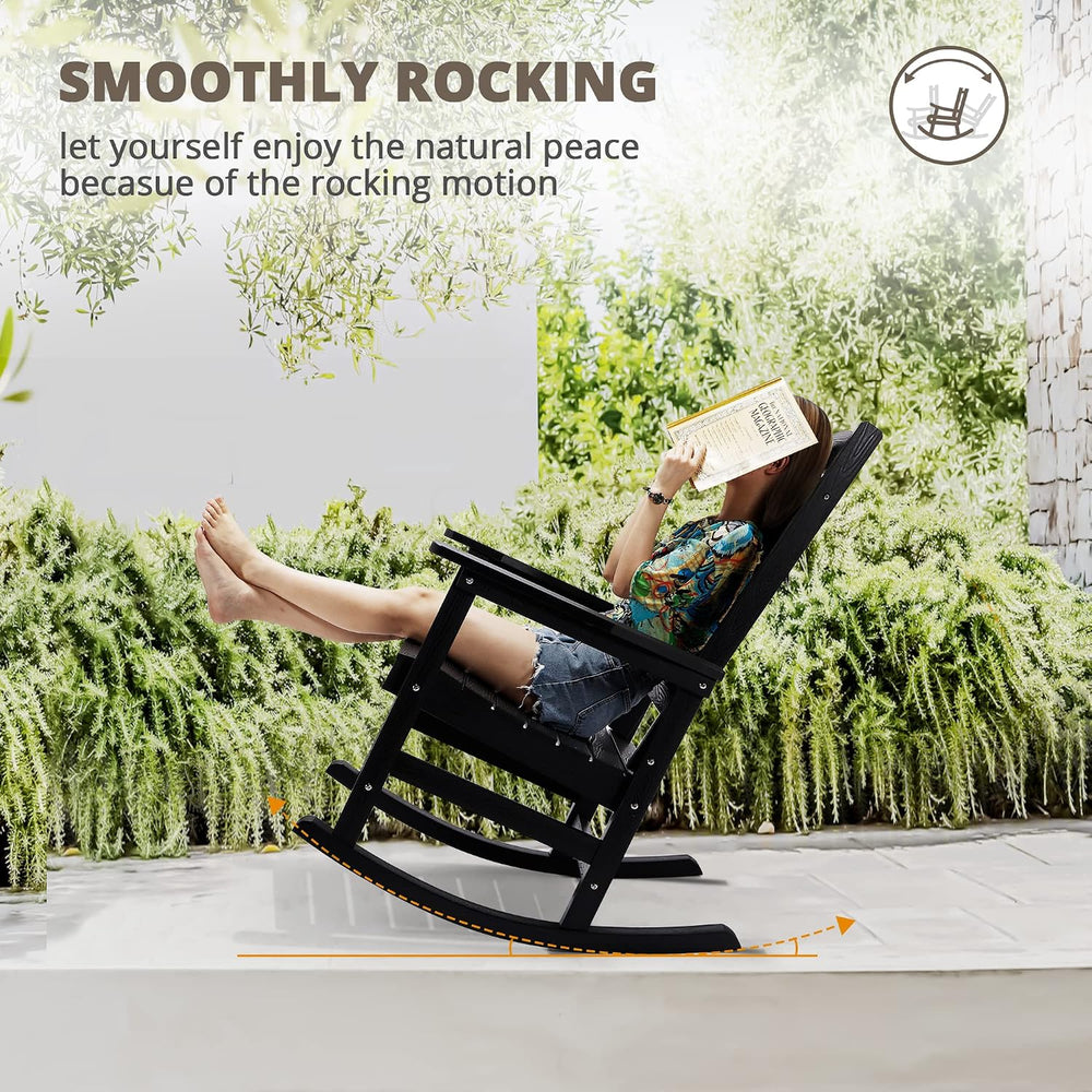 LUE BONA Outdoor Rocking Chairs Set, 3-Piece, HDPS Poly Porch Rockers with Ta...