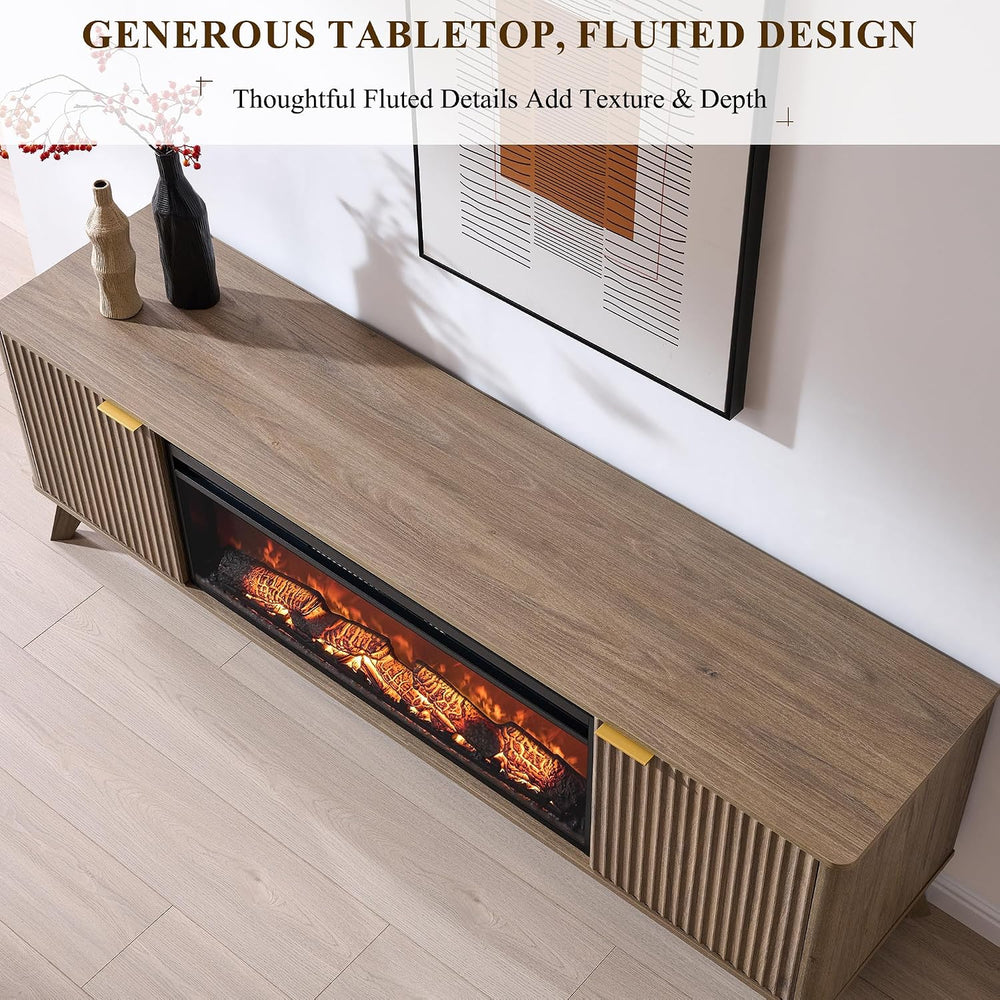 OKD 70" Fluted Fireplace TV Stand with 36" Electric Fireplace, Alde...