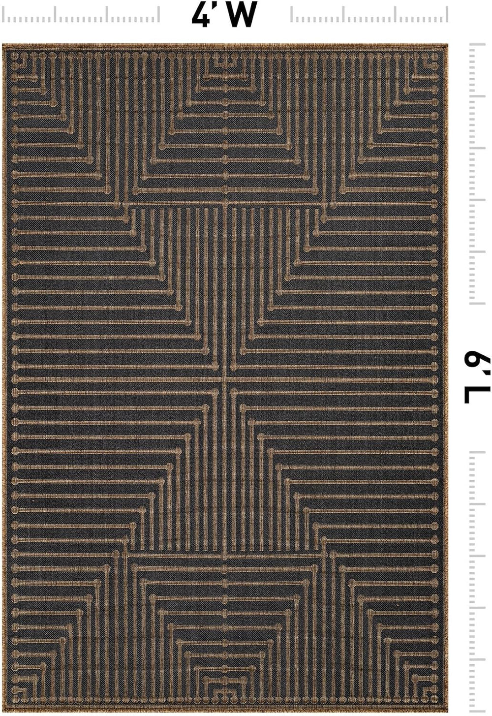 Rugshop Modern Geometric Lines Indoor Outdoor Rug Dark Gray/Natural 4' x ...