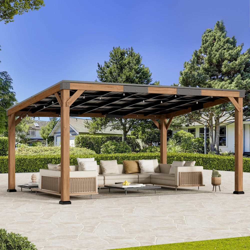 Modern Shade Wood Grill Gazebo 12' x 16' with Sloped Galvanized Steel...