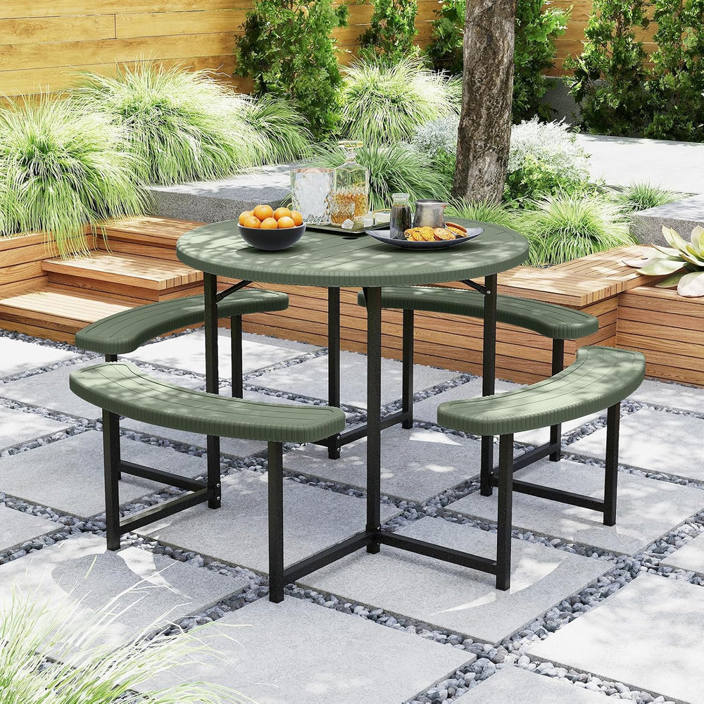 Giantex Picnic Table Bench Set for 4-8 Person, Round 37” Outdoor Dining Table...