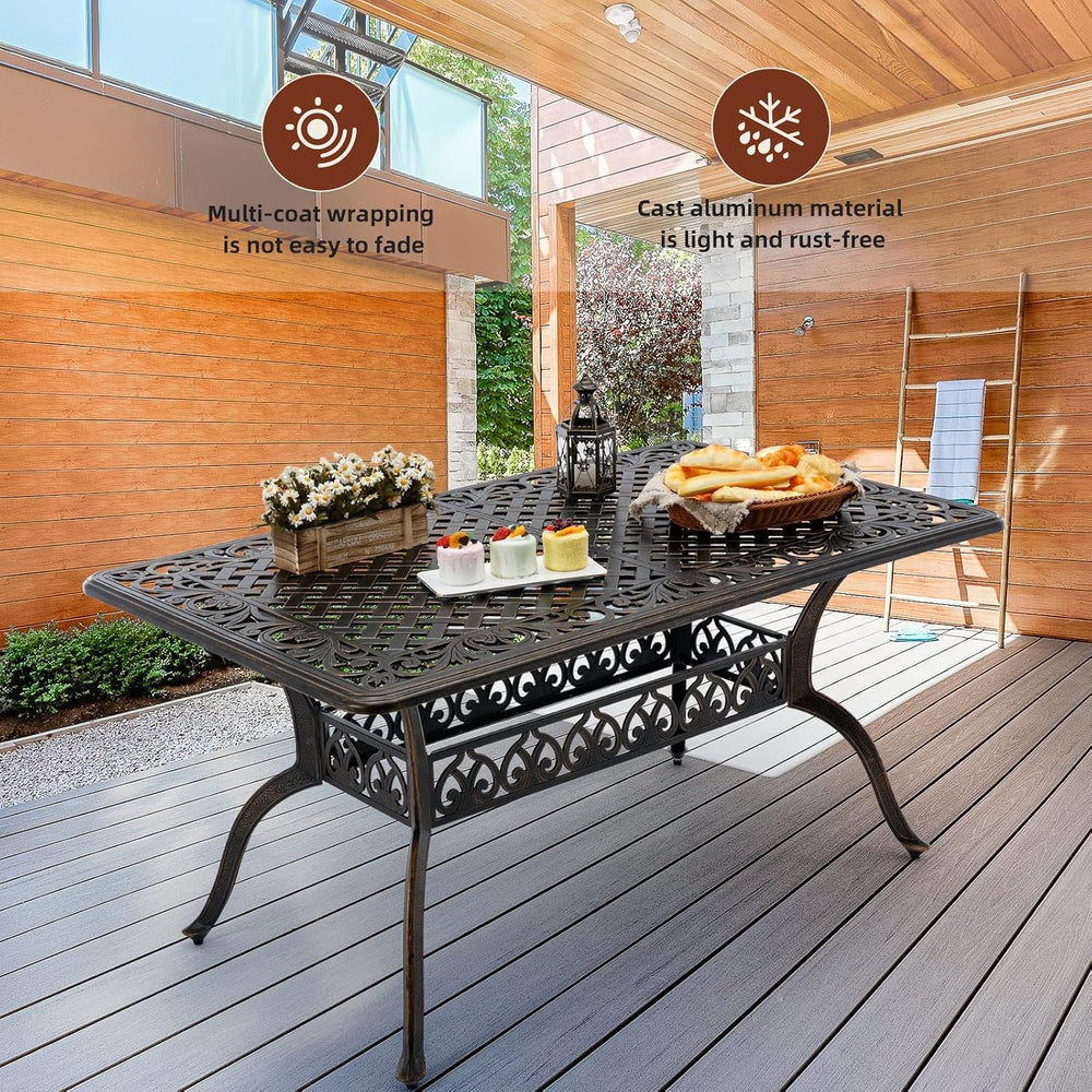 7-Piece Cast Aluminum Outdoor Table and Chairs, Antique Bronze Patio Dining S...