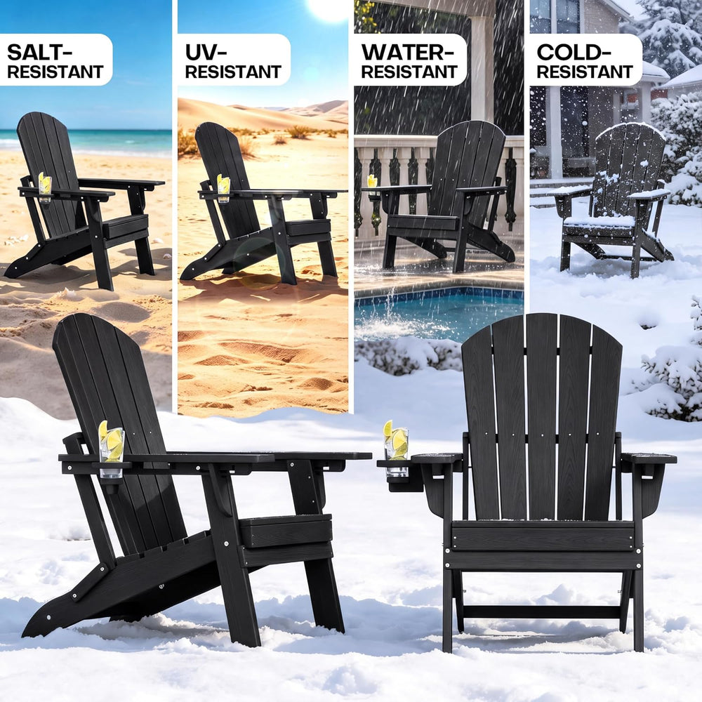 Plawdlik Folding Adirondack Chair Set of 4, Adjustable 3-Position, Black (Set...