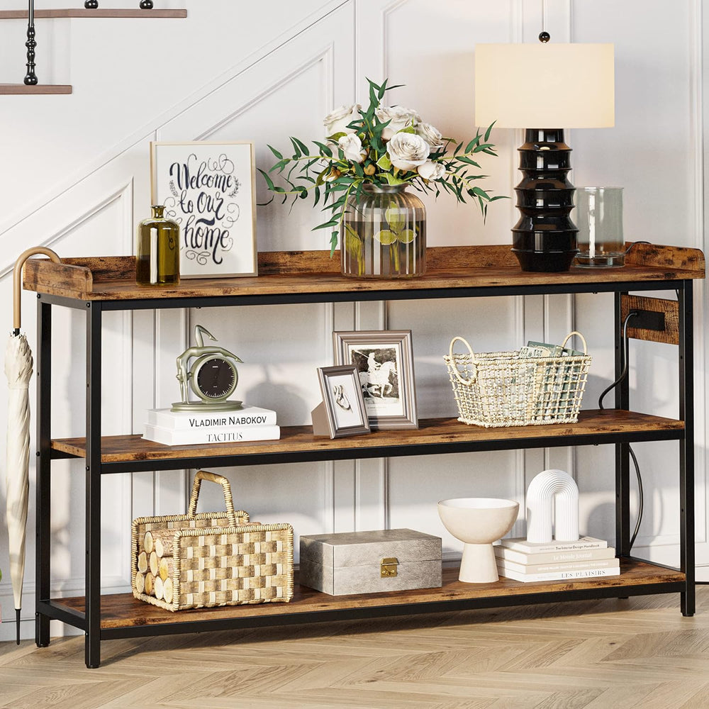 IRONCK Console Table with Power Outlet, One Piece Top, Sofa Table 55"