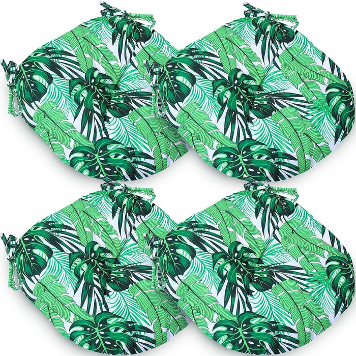 Wesiti 4 Set Round Bistro Cushions Tie Waterproof, Green Plant, Green Plant