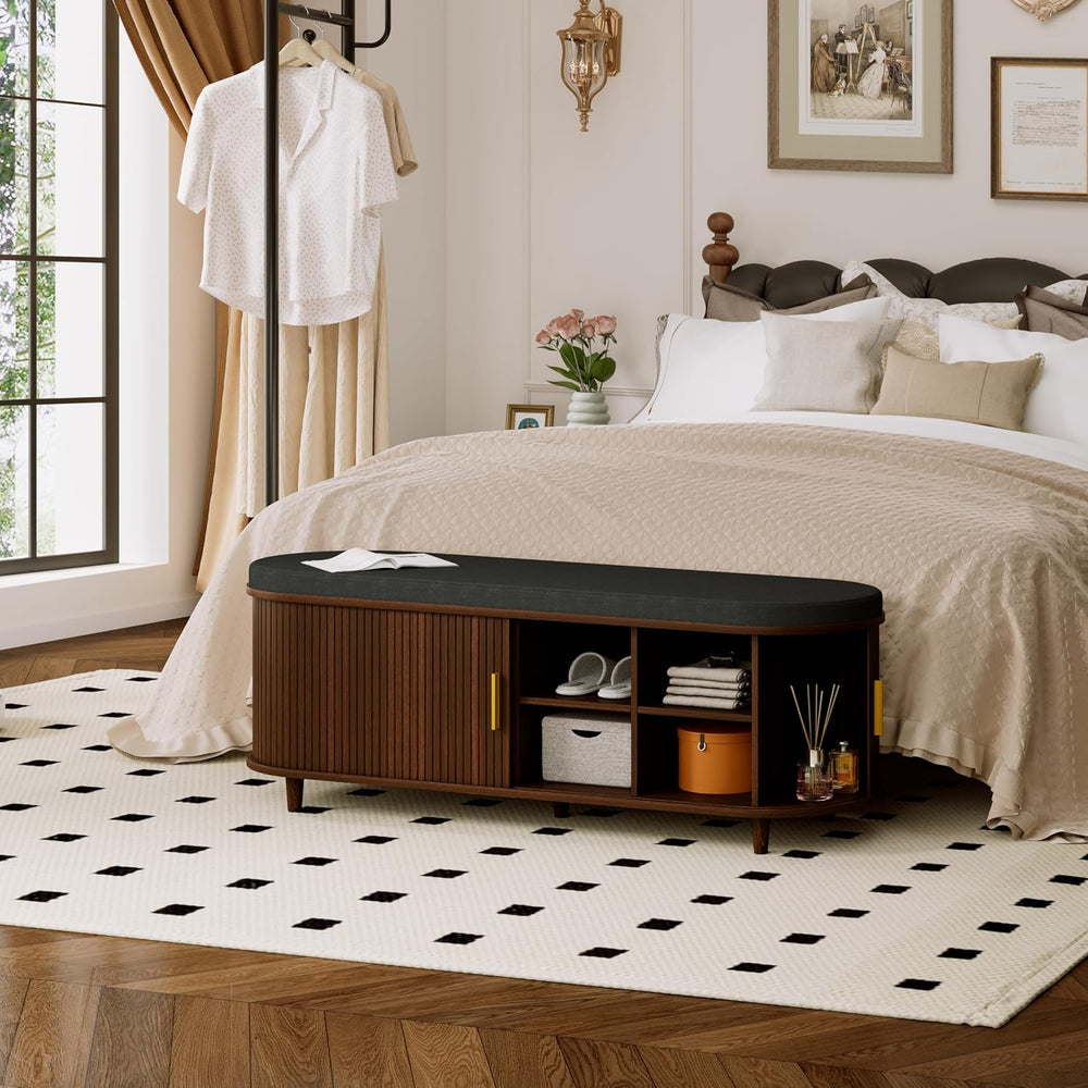 DHH 2-Tier Storage Bench,Wide Shoe Bench with Thickened Padded Seat Cushion, ...