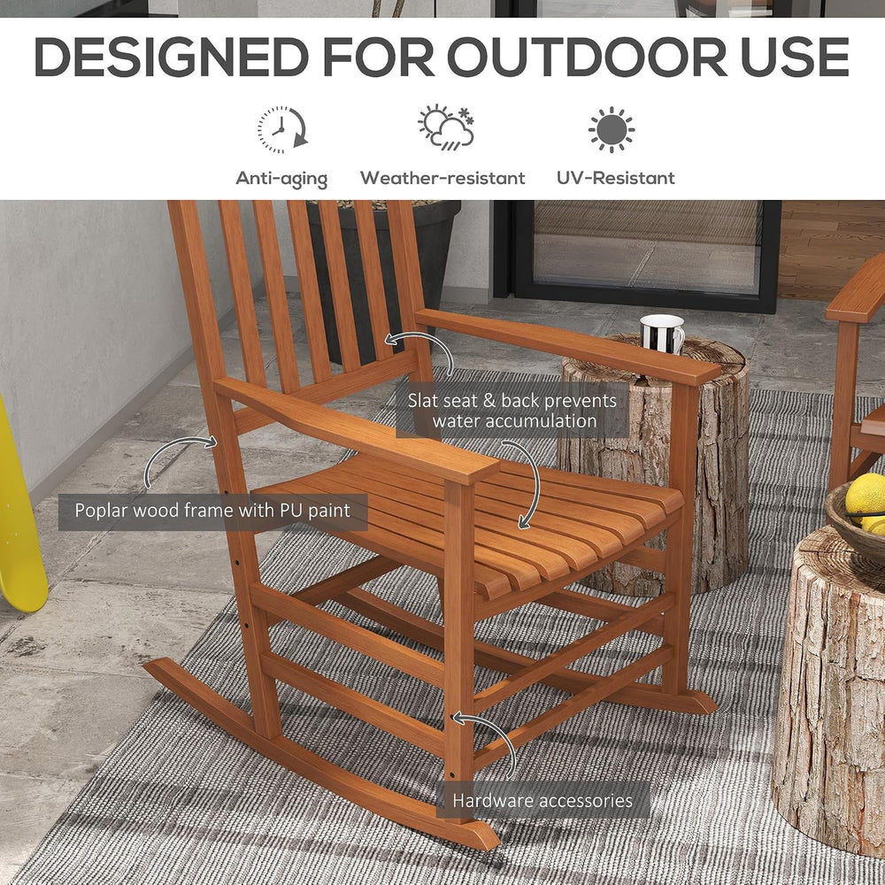 Outsunny Outdoor Rocking Chair Set of 2 High Density Wooden Rocker Teak