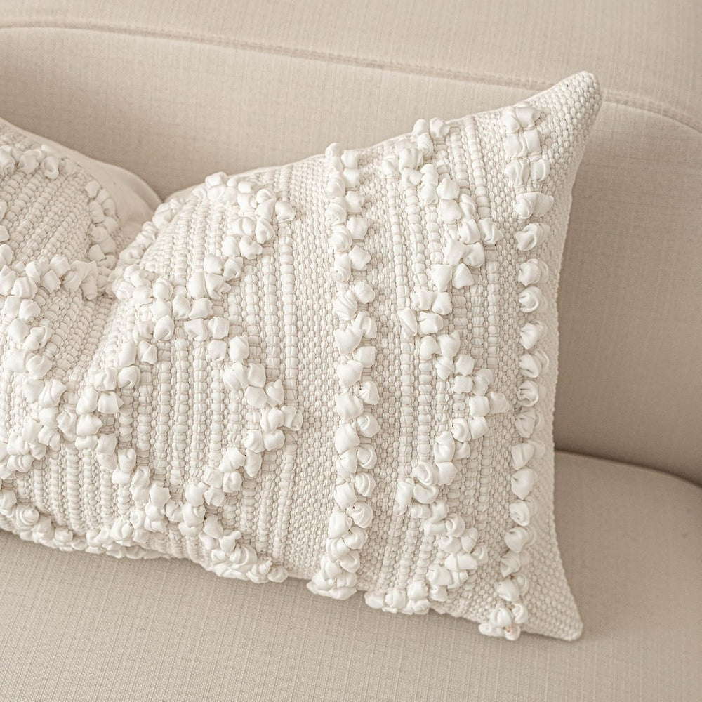 BlissBlush Pure White Decorative Lumbar Pillow Cover 14x36, Boho Long Throw P...