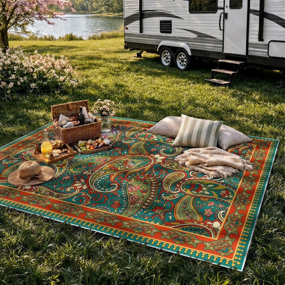 Arenarug Paisley Waterproof Outdoor Rug 4x6, UV Resistant, Terracotta
