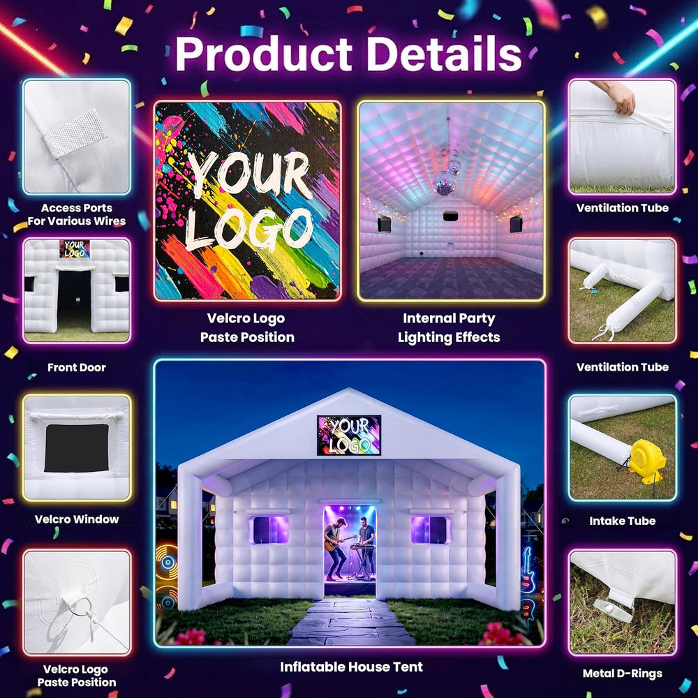 37×20×13Ft White Inflatable Nightclub, Blow up Party Tent with Blower