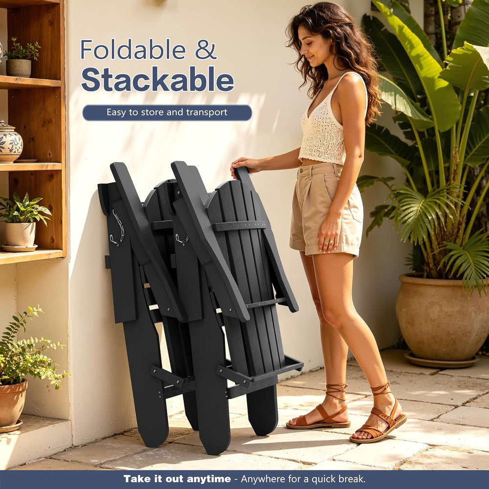 Vongrasig Folding Adirondack Chair, Outdoor Fire Pit Chair HDPE Plastic Weath...