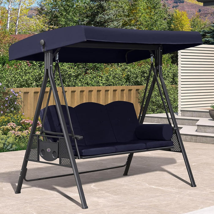 PURPLE LEAF Outdoor Swing 3-Seat with Adjustable Canopy, Navy