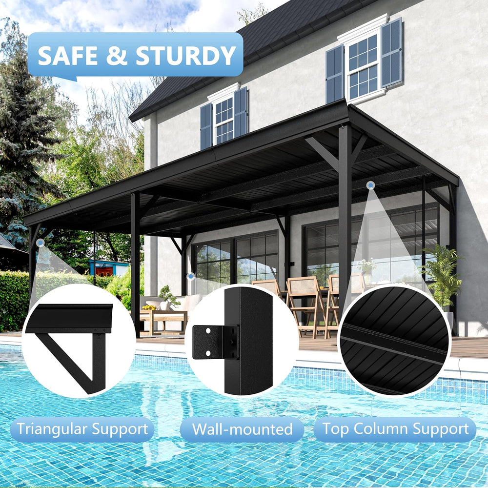 Yardenaler 12x20 FT Wall Mounted Gazebo, Hardtop Lean to Gazebo with Aluminum...