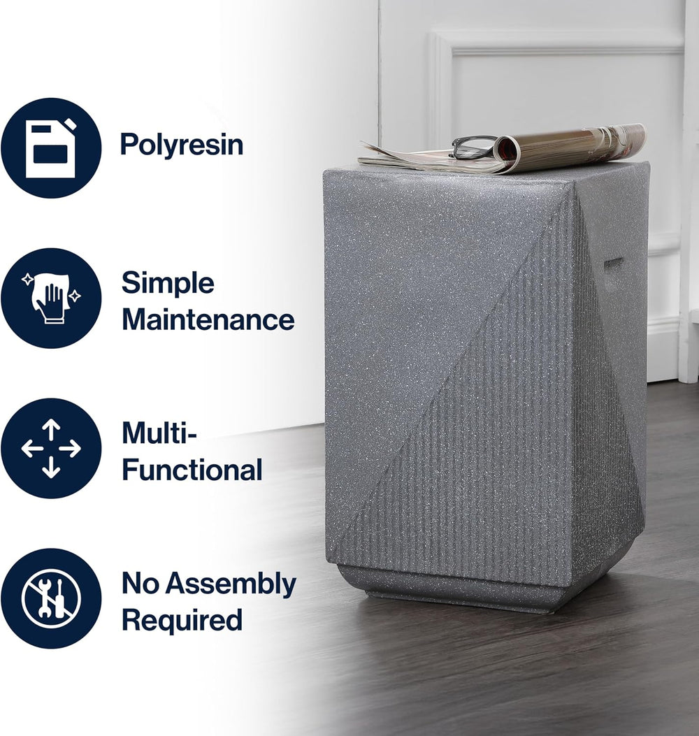 JONATHAN Y Adrian Outdoor Side Table Stool Polyresin 21", Gray Terrazzo