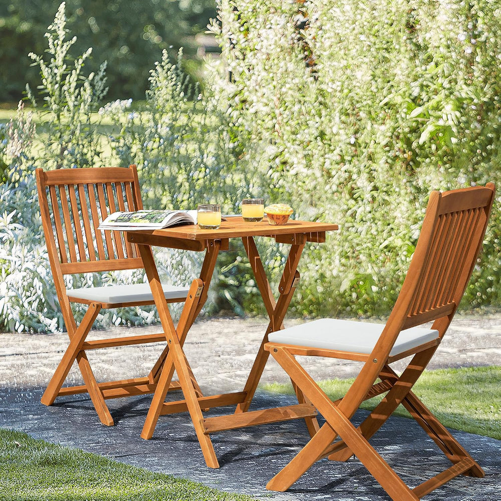 Flamaker 3 Piece Acacia Wood Folding Bistro Set Outdoor (Natural)
