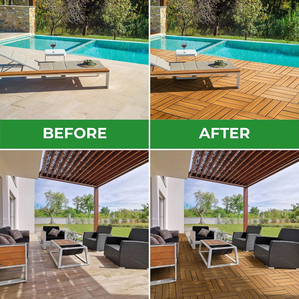 10PCS Interlocking Deck Tiles 12"x12"x0.94'' Acacia Patio D...