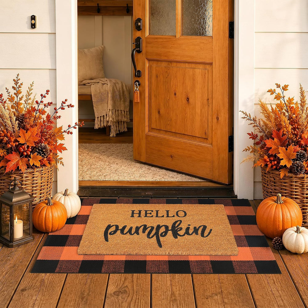 Fall Decor Door Mat Combo Set, 100% Coco Coir Welcome Mat + 28 x 43 Inches Or...